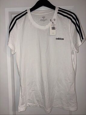 adidas White Tee with Black Shoulder Stripes - XL